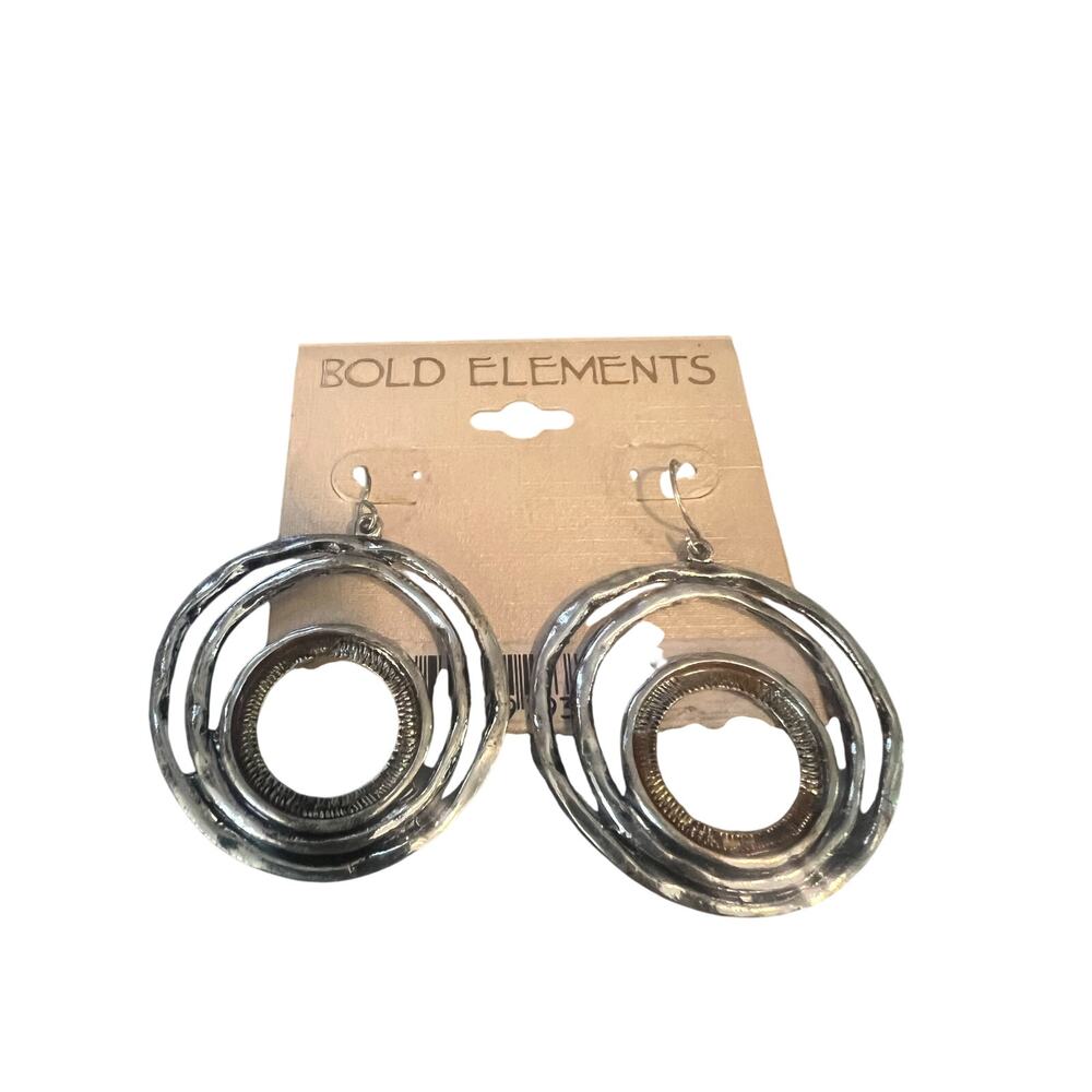 NWT Bold Elements Dangling Distressed Chrome Pierced Earrings